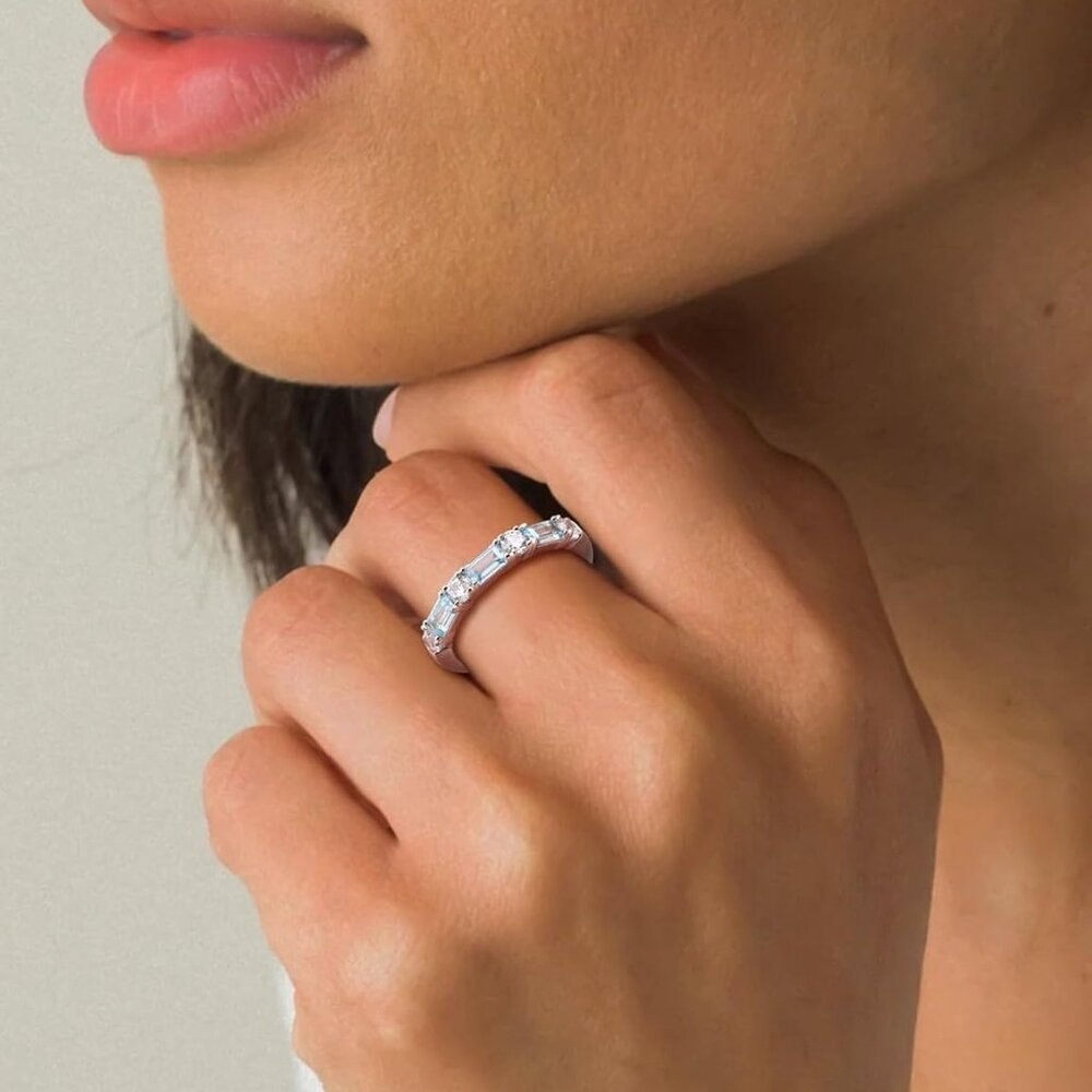 3mm Aquamarine Eternity Ring - Stackable Birthsto… - image 2